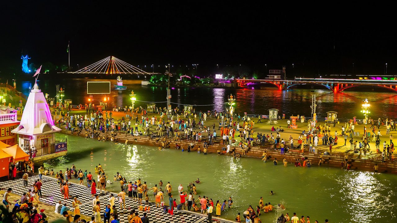 Har ki Pauri Ghat at Haridwar with evening lights on the sacred Ganga