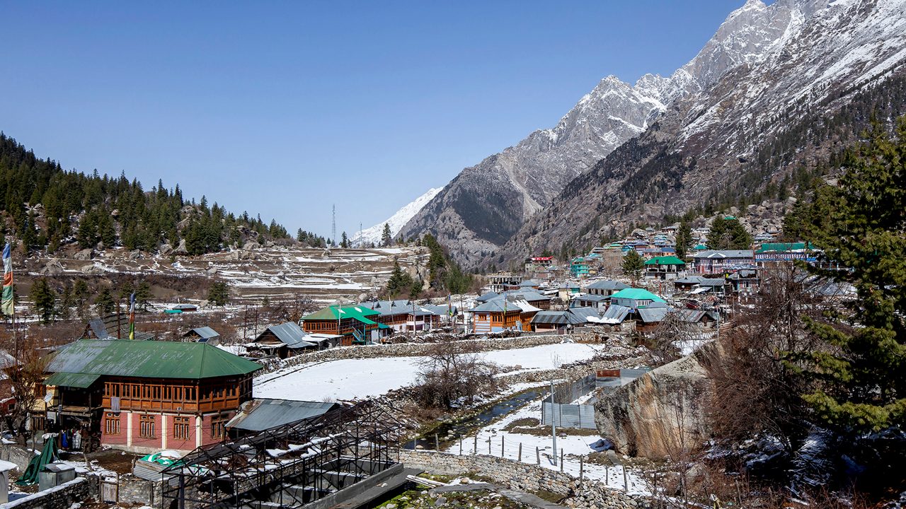 Sangla Valley in Kinnaur with green mountains and alpine landscape
