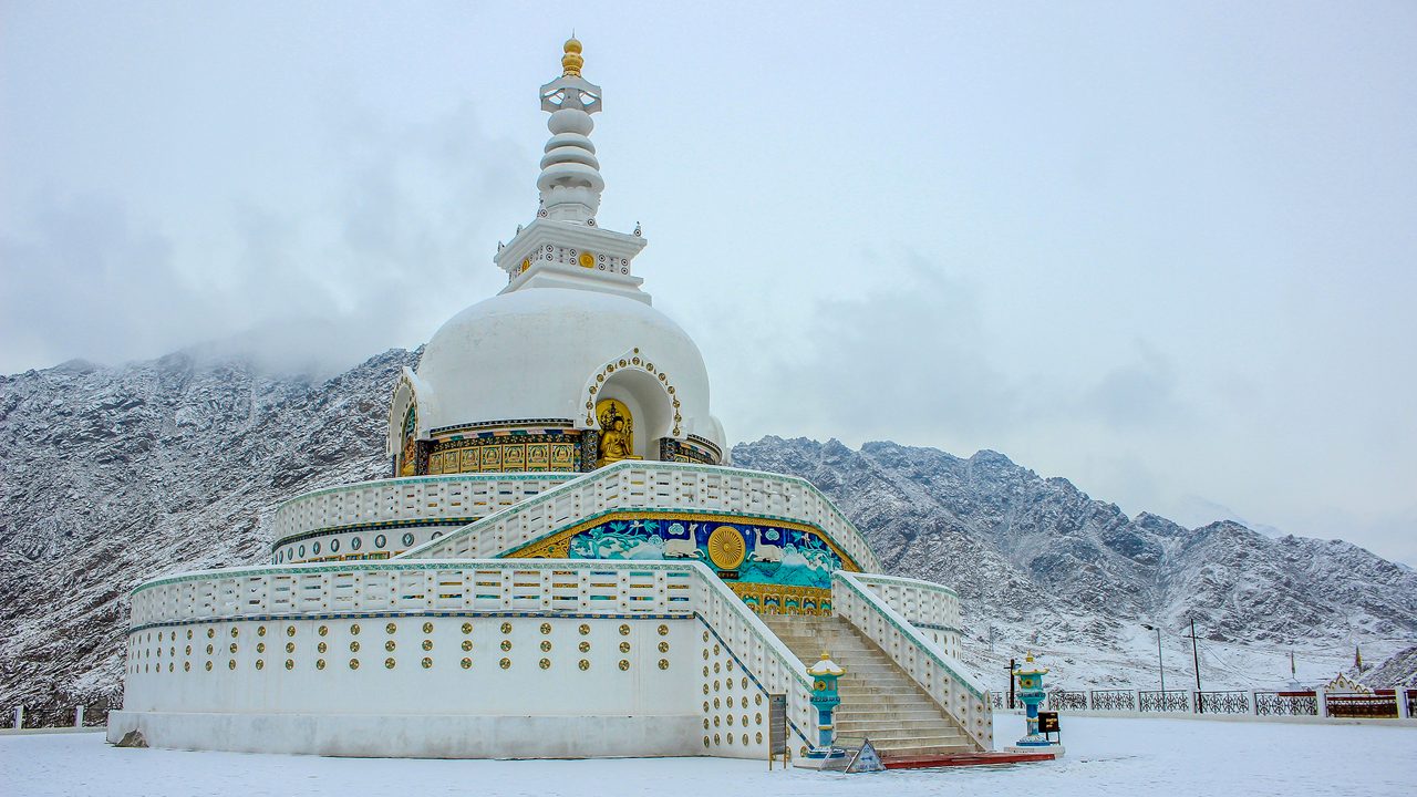 Shanti Stupa overlooking Leh valley in Ladakh